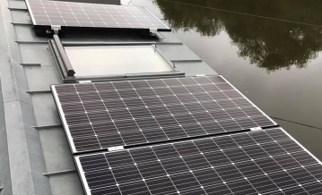Solar panels on a houseboat